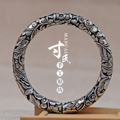 寸银坊大理原创足银纯手工复古女款 民族风盛放牡丹银镯子.传承