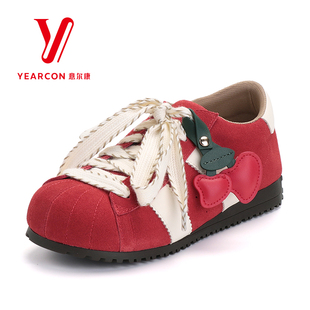 意尔康女鞋2026春秋新款红色拼色德训鞋丑萌大头休闲鞋复古阿甘鞋