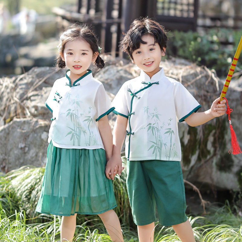 汉服男童套装古装套装儿童夏季汉服表演出服女童裙子中国风唐装潮