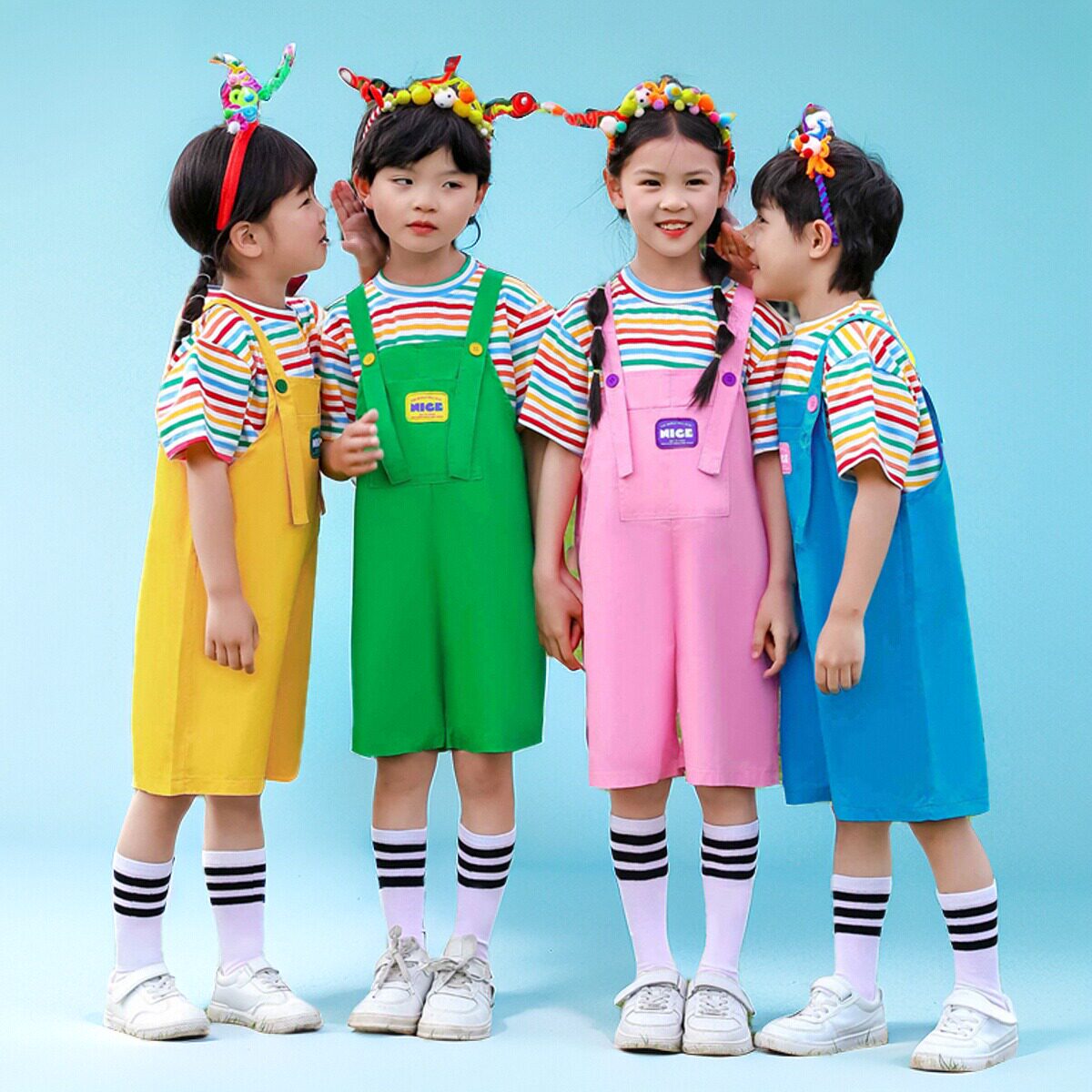 六一儿童节演出服套装背带裤糖果色夏季毕业照班服幼儿园大合唱服