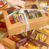 网红款 高颜值野餐盒牛皮纸打包盒水果盒子一次性户外露营烤肉礼盒