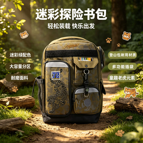 迷彩护脊猛虎小学生高年级男书包