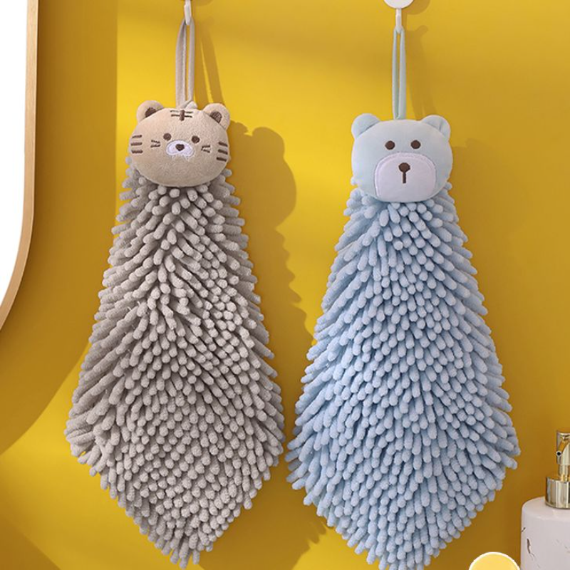 雪尼尔卡通动物擦手巾挂式儿童洗手擦干毛巾家用厨房刺绣毛巾