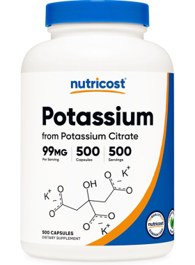 现货 美国Nutricost potassium柠檬酸钾 钾元素 99毫克 500粒胶囊