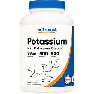 现货 美国Nutricost potassium柠檬酸钾 钾元素 99毫克 500粒胶囊