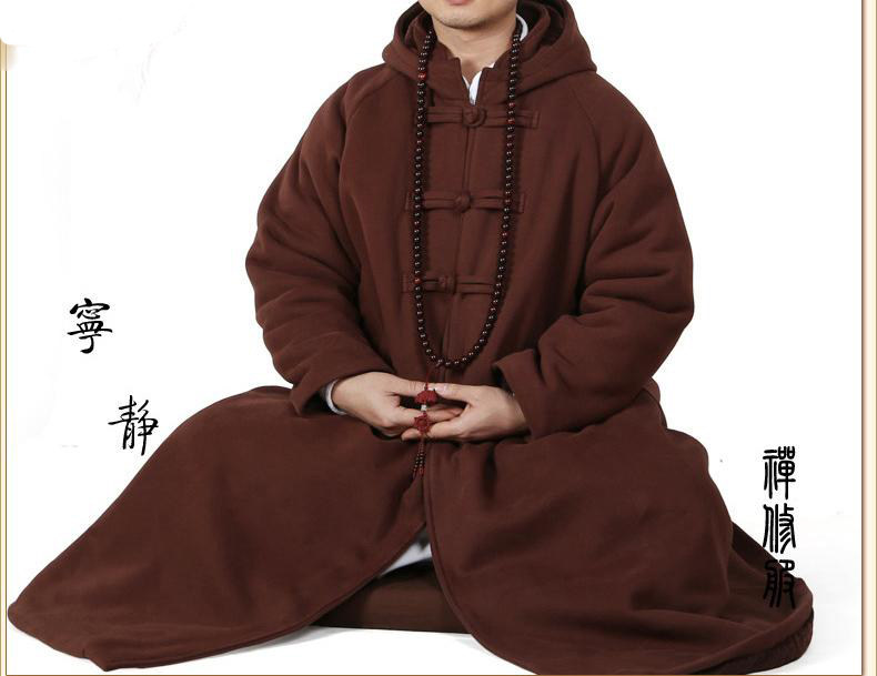 加厚保暖绒带袖款男士打坐披风禅修斗篷女僧袍中长居士服大衣加肥
