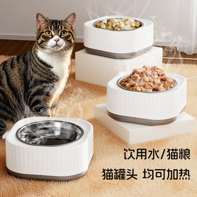 猫咪恒温喂食碗饮水碗冬季加热罐头猫粮零食饮用水宠物不锈钢水碗