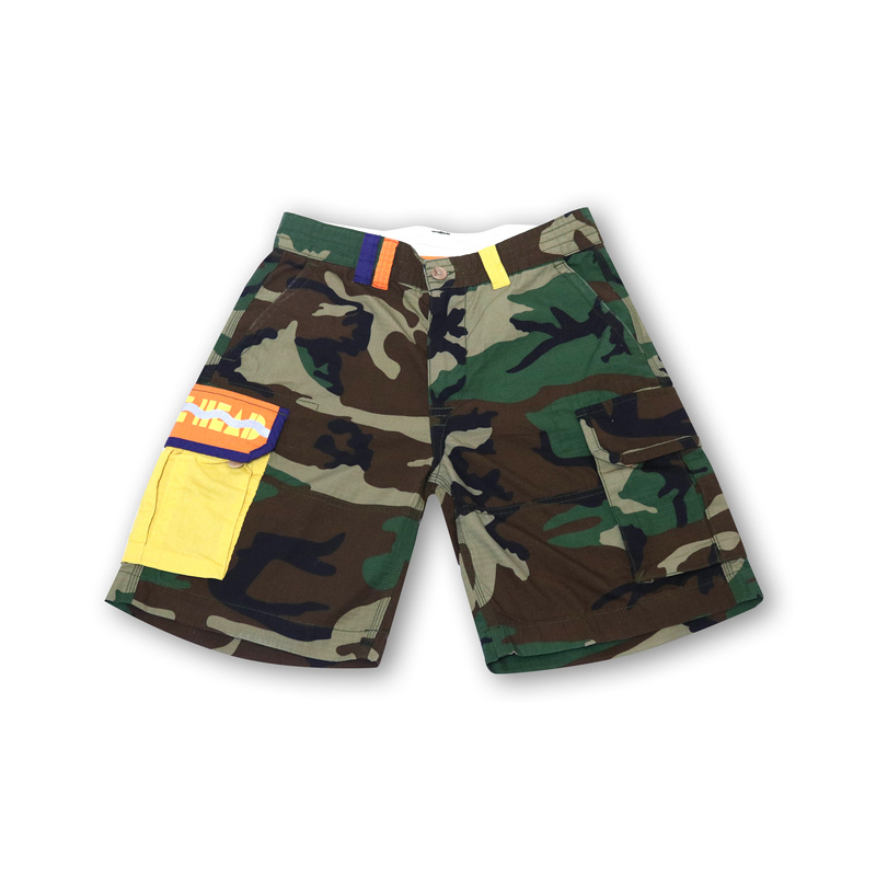 COZMINE X Headline khaki camo重工水洗多袋短裤流行宽松