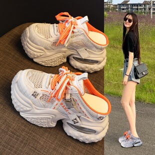 巨好看10cm内增高跟包头半拖鞋女鞋2026新款夏季外穿厚底超火凉拖