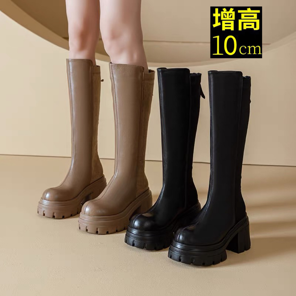 10cm厚底内增高长靴女2025新款小个子不过膝骑士靴瘦瘦显高长筒靴