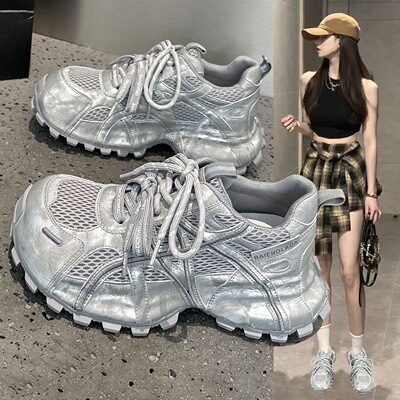 欧洲站复古春季透气老爹鞋女2026新款爆款洋气厚底软底运动休闲鞋