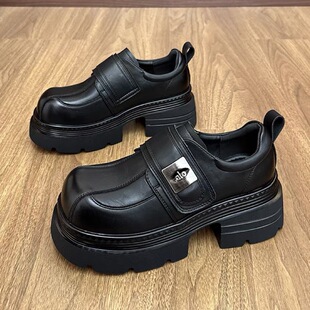 黑色英伦风厚底小皮鞋女款2026春秋粗跟玛丽珍单鞋圆头增高乐福鞋