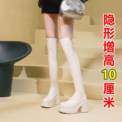 真皮过膝长靴女2025年秋冬小个子内增高10CM弹力瘦瘦靴高跟长筒靴