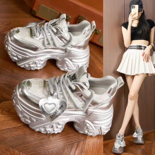 内增高老爹鞋女2026新款今年流行爆款真皮百搭加绒超火厚底运动鞋