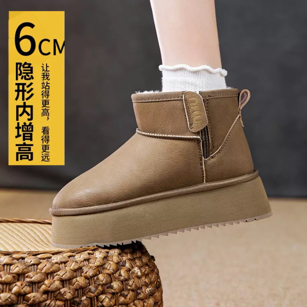 小码313233真皮防水雪地靴女松糕厚底羊皮毛一体侧拉链保暖短筒靴