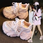 春季粉色厚底老爹鞋女2026新款时尚水钻甜美内增高9cm运动休闲鞋