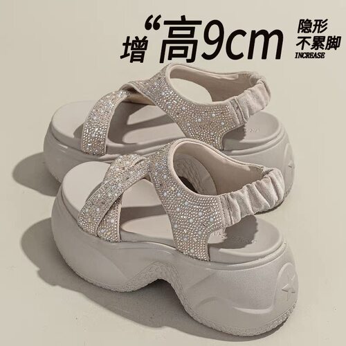 厚底凉鞋女2026夏季新款外穿水钻透气轻便软底时尚松糕防滑罗马鞋