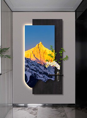 梅里雪山双拼砂岩壁灯画水培绿植入户玄关装饰画轻奢日照金山挂画
