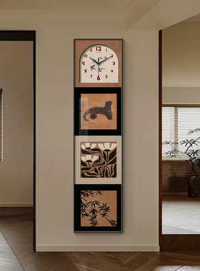中古风玄关装饰画钟表挂钟法式复古客厅电视墙壁时钟挂画餐厅门口