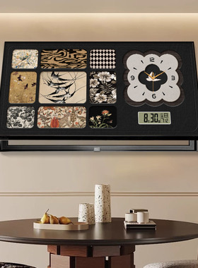 中古风餐厅电表箱装饰画万年历时钟表配弱电箱电闸开关盒遮挡挂画