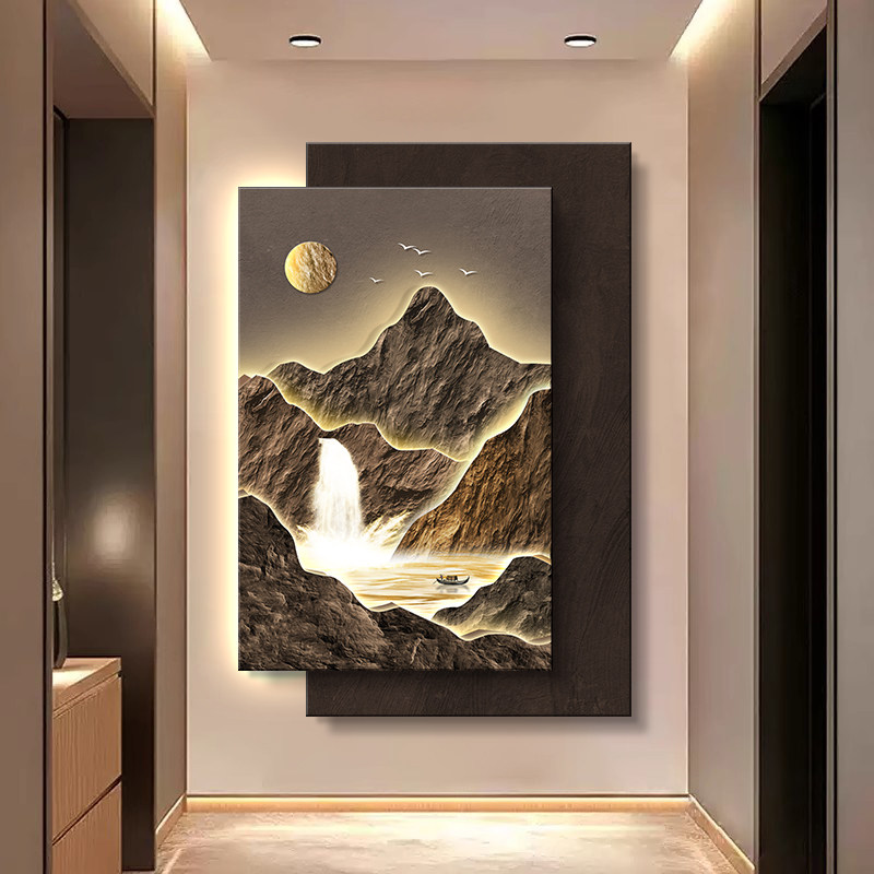 聚宝盆玄关装饰画led氛围灯画客厅过道走廊楼梯壁画入户门轻奢画