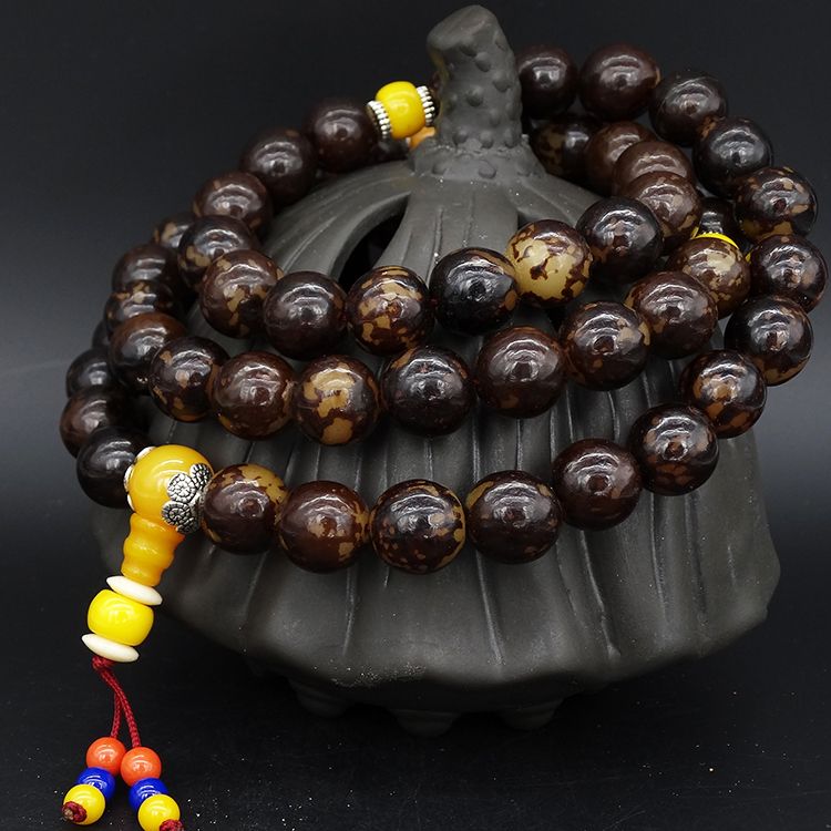 文玩手珠花根菩提子珠手串 54颗手持珠项链花菩提根虎斑菩提