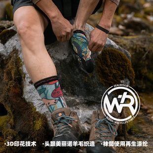 健身袜护腿赛乐美丽诺羊毛袜子男女印花徒步袜露营跑步袜中筒袜