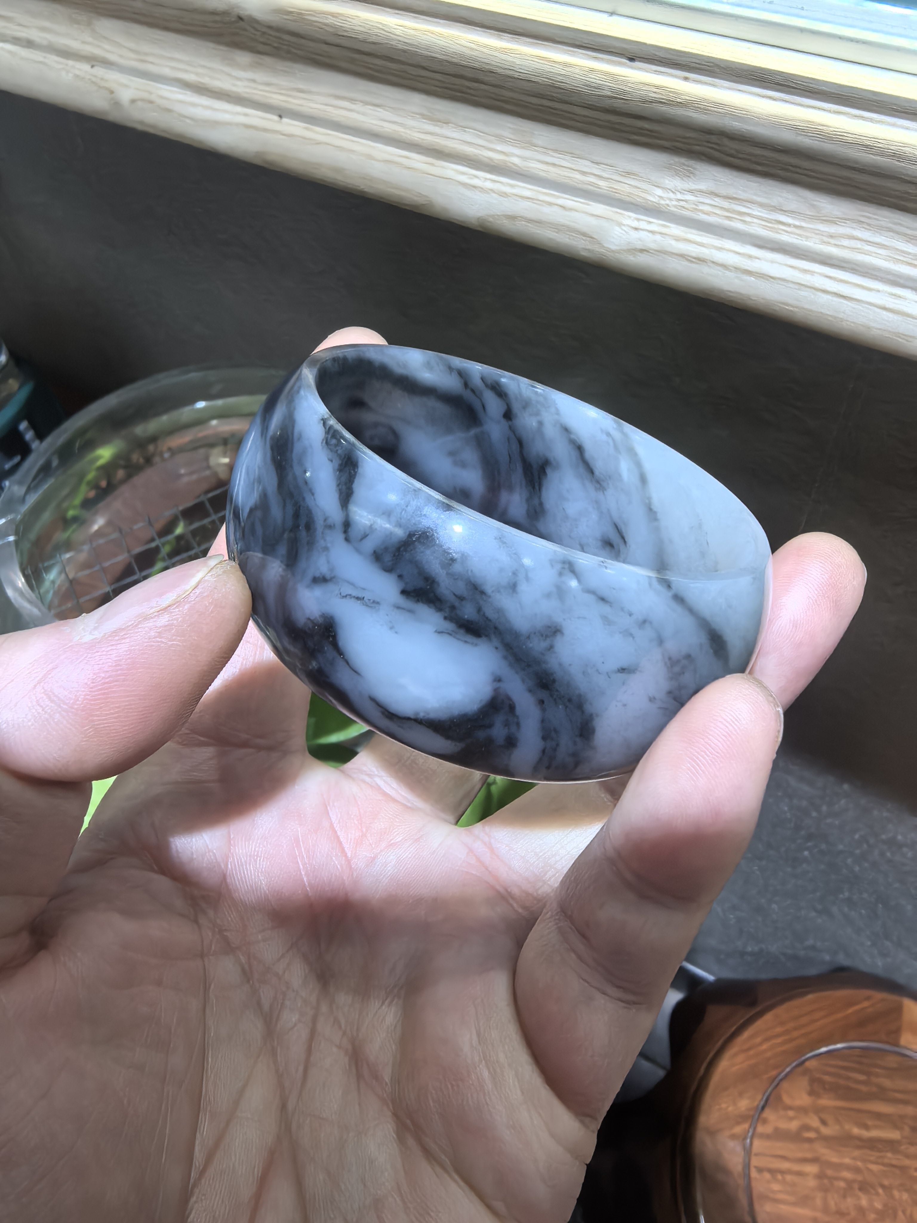 新疆和田籽料青花玉宽款手镯58口