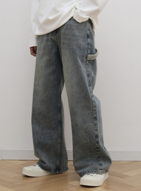 何青菜/MCYY正反拼接工艺设计宽松直筒阔腿个性小众男士牛仔长裤