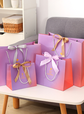 定制LOGO紫色渐变包装袋 礼品袋 服装店纸袋手提袋 礼物袋子