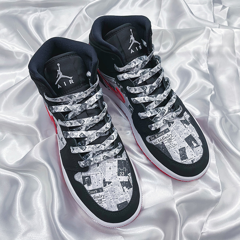 AF1空军一号Air鞋带黑红AJ1报纸