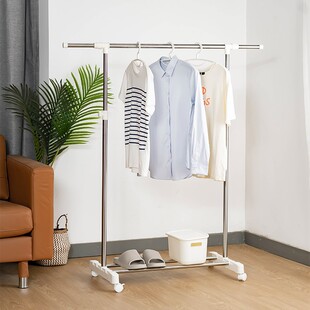 简易晾衣架落地室内卧室宿舍小型挂衣架移动伸缩不锈钢折叠晾衣杆