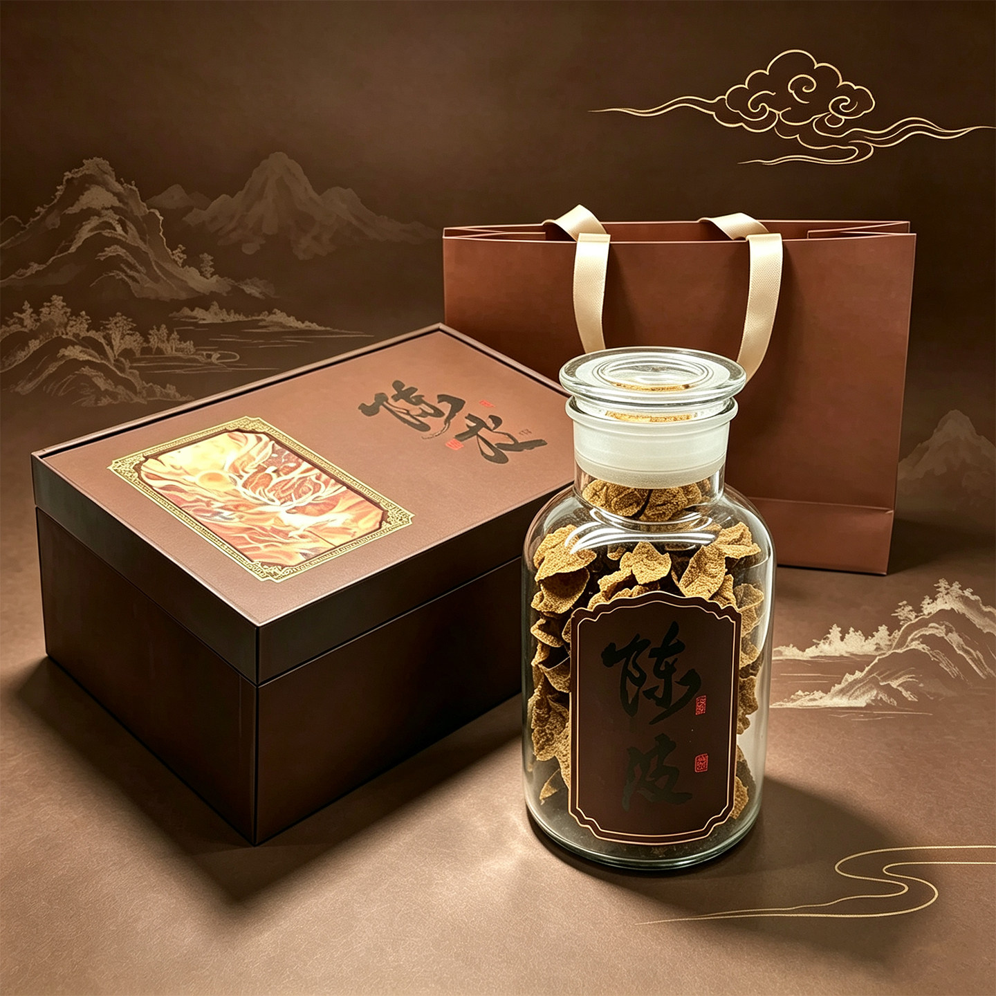 礼盒箱装茶枝柑陈皮广西大红柑老陈皮220克玻璃罐太阳生晒送礼