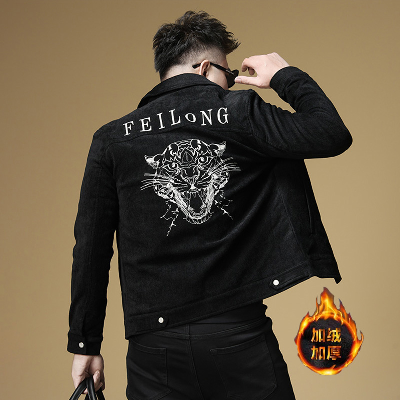 豹子刺绣翻领欧洲站修身轻奢男士