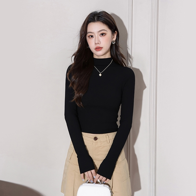 黑色半高领打底衫女内搭秋冬2025