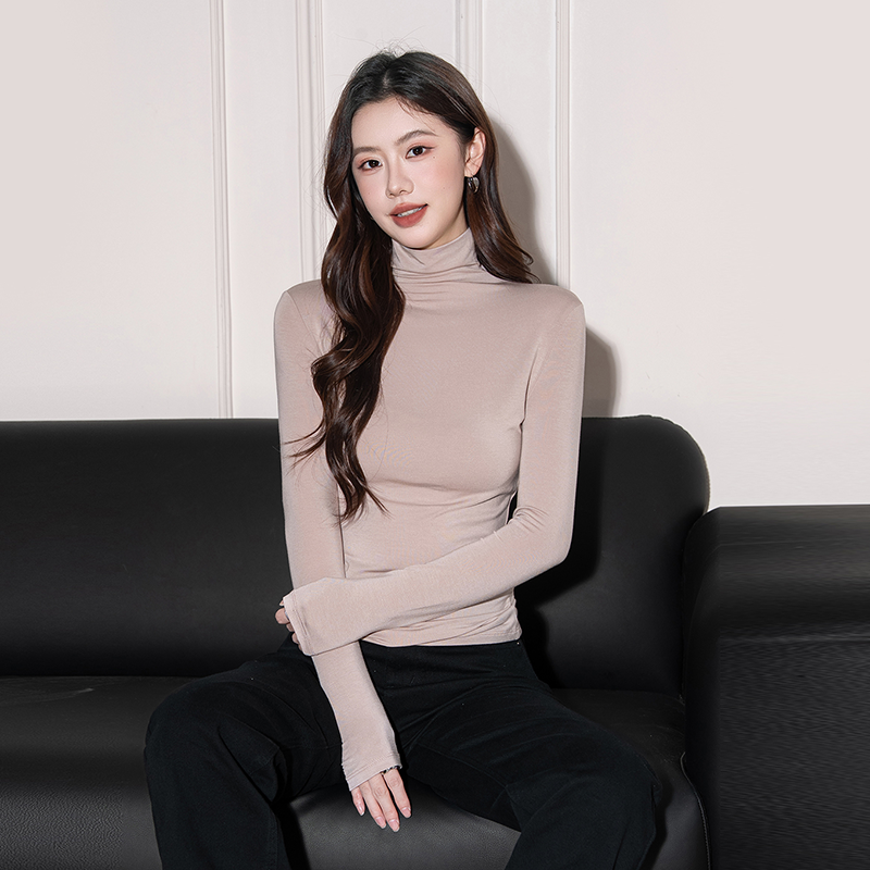 莫代尔高领打底衫女内搭秋冬季2025新款洋气堆堆领长袖薄款上衣潮
