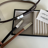 高级感老钱风细腰带女真皮简约银色按扣装 饰裙子衬衣牛仔裤 皮带