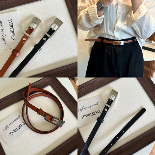 ins风高级感银扣腰带配裙子牛皮
