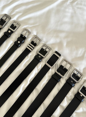 银色方扣四季百搭款！韩版ins腰带男女通用真皮休闲简约黑色皮带