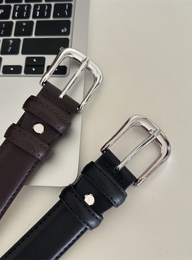 自用分享~高级感银扣真皮腰带女大气chic风咖色皮带潮流百搭黑色