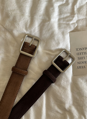 韩版黑色皮带女真皮磨砂绒面高档时尚配饰复古简约银扣腰带咖色宽