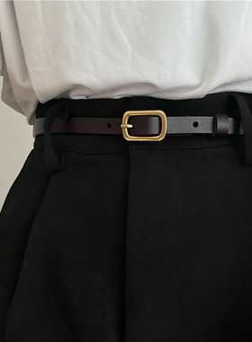 细腰带女ins简约小方扣复古真皮装饰连衣裙衬衫收腰皮带夏季黑色