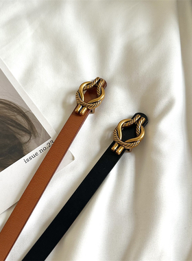 黑色精致小腰带女配裙子装饰好看简约百搭按扣新款真皮棕色皮带细