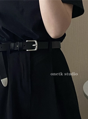 简约高级感韩系黑色皮带ins休闲百搭针扣中性风裤带男女2022新款
