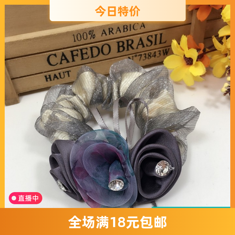 韩国韩版头绳头花发圈发绳皮筯布艺雪纺绢纱花朵新款时尚高档水钻