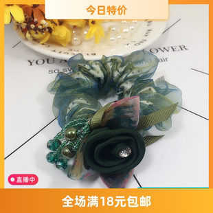 南韩版日韩国头绳发绳发圈皮筋布艺花朵绢纱雪纺头饰发饰优雅珍珠
