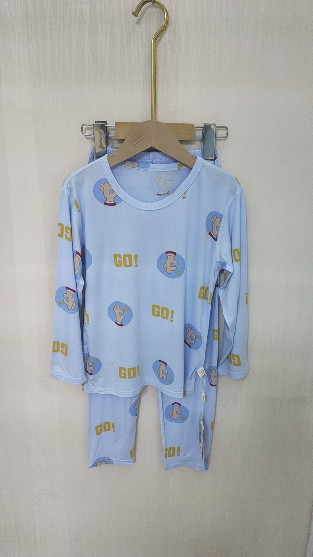 儿童夏季长袖长裤空调服睡衣艾草莫代尔面料