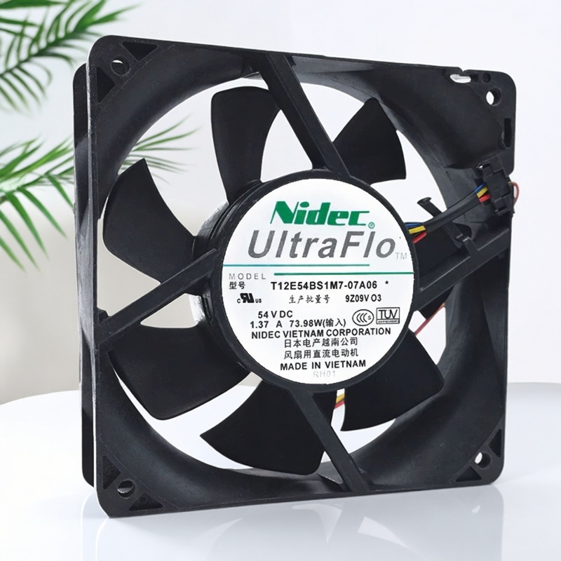 NIDEC风扇T12E54BS1M7-07A06 12CM 12038 54V 1.37A 四线PWM温控