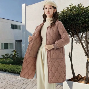 2026冬季无领女士冬季中长款气质宽松外套保暖羽绒棉服轻薄款大衣