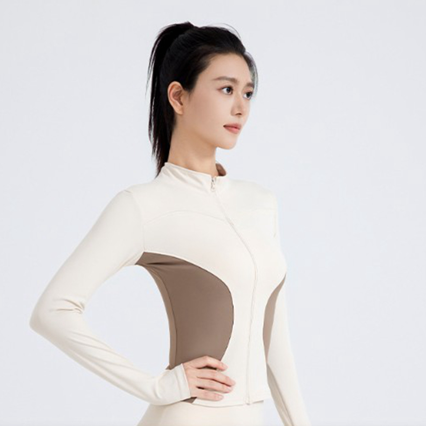 欧美风女性立领拉链收腰长袖瑜伽外套女春秋季撞色显瘦运动上衣,运动/瑜伽/健身/球迷用品,瑜伽外套,淘宝优惠券,粉丝福利购,淘宝优惠卷